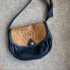 Vintage leather, snakeskin and turquoise purse